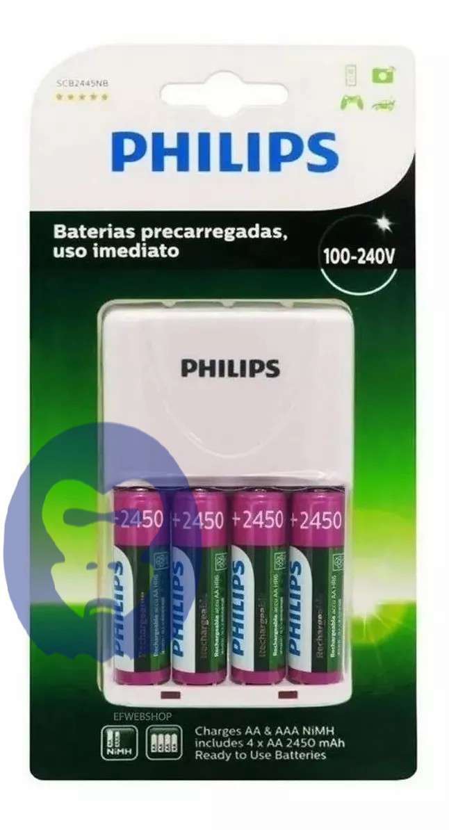 Carregador Philips 4 Pilha Recarregável A...