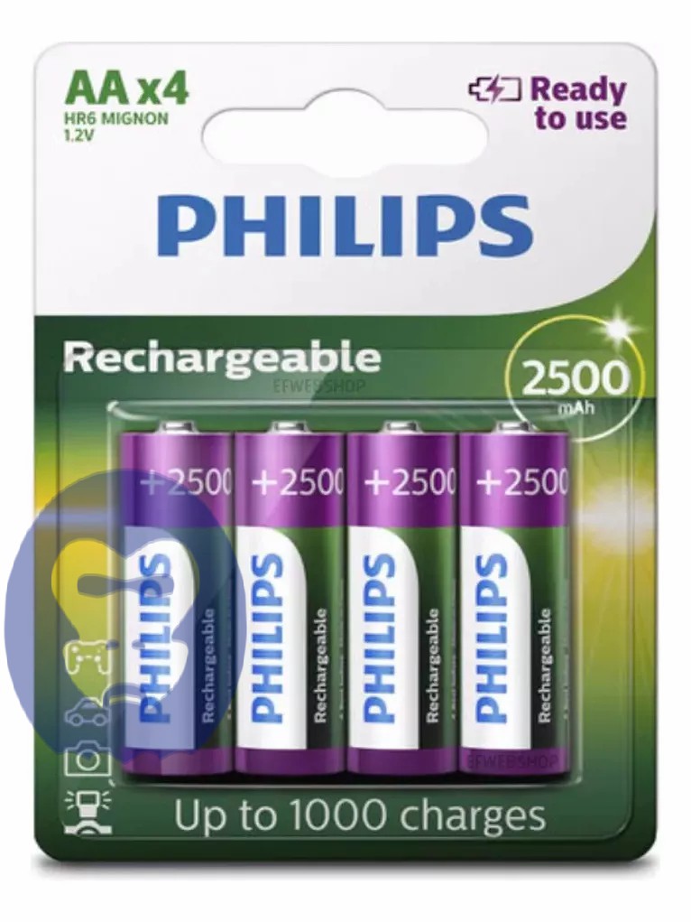 Pilha Recarregável Philips Aa 2500 Com 4 ...
