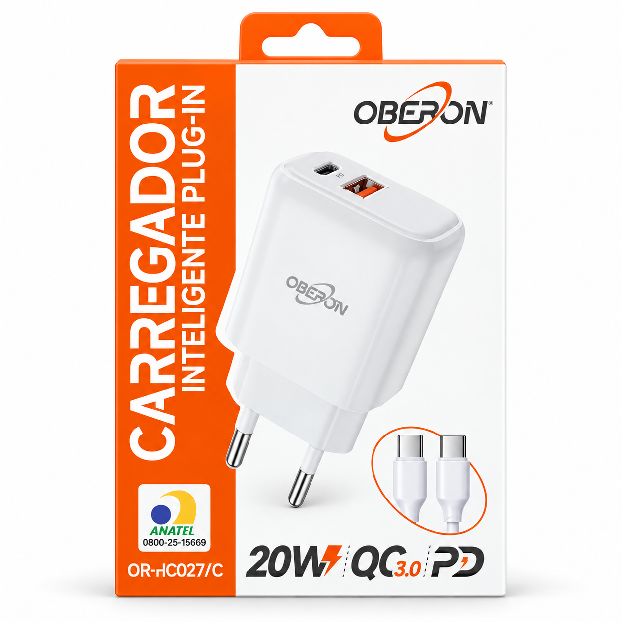 Carregador Oberon 20W PD + QC 3.0 com Ca ...